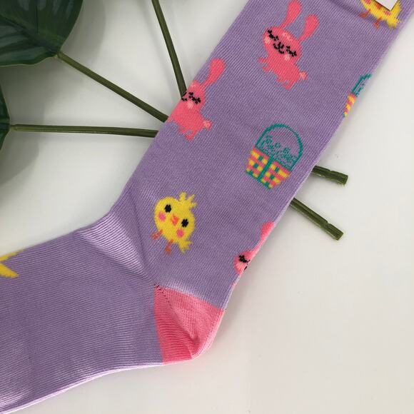 Sock It To Me Purple Pink Yellow Easter Bunny Basket Chick Junior Knee High Sock - Picture 9 of 10